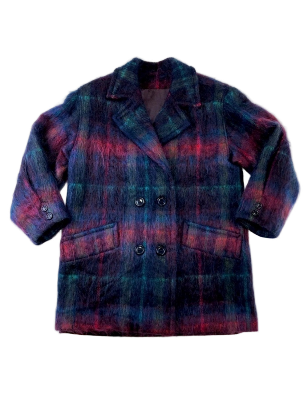 80s Vintage Mohair pea coat Jacob Crowley brushed mohair plaid Medium Heritage